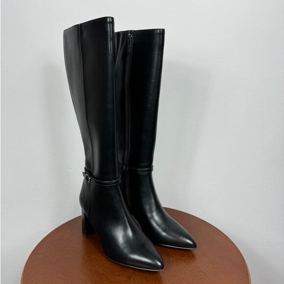 Anne Klein Brenice Tall Boots in Black Faux Leather Size 8 - Picture 1 of 9